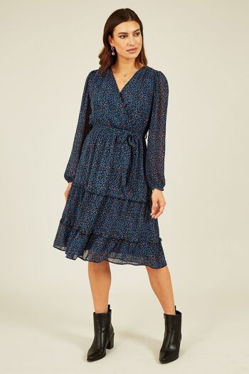 Robe midi portefeuille Mela bleue à imprimé animal 25