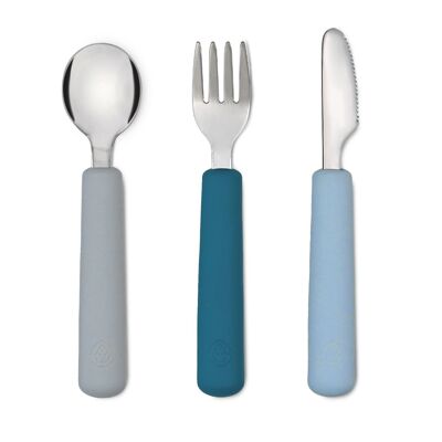 Juego de cubiertos x 3 - Tenedor/cuchara/cuchillo (Azul medianoche/Azul claro/Gris perla)