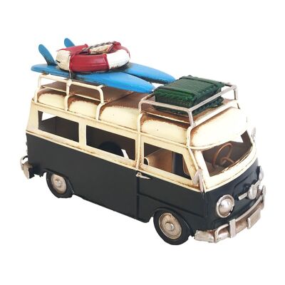 Miniature en métal Mini Van noir avec planches de surf
