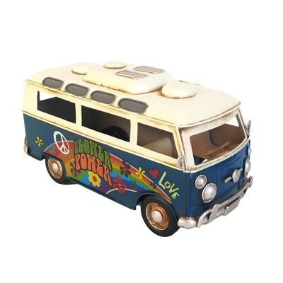 Miniatura retrò in metallo blu Flower Power Van