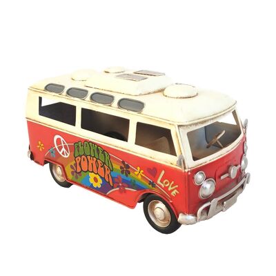 Miniatura retro de metal rojo Flower Power Van