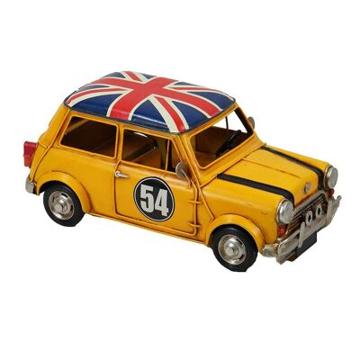 Gelbes Mini-Rennauto aus Blech mit GB-Flagge