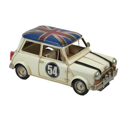Mini auto da corsa in latta bianca con bandiera GB