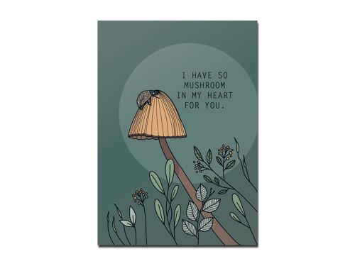 Postkarte Pilz mit Käfer