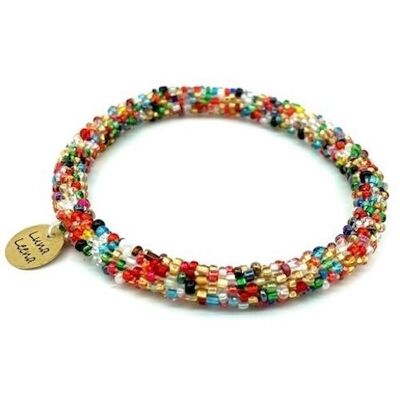 Rotolo di bracciale con perline sostenibile - multicolore - realizzato a mano con perle di vetro in Nepal