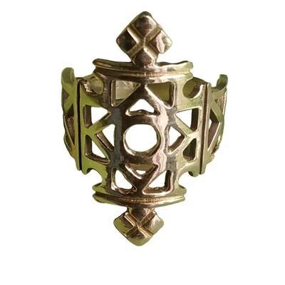 Vintage koptischer Kreuzmuster Messing offener Ring