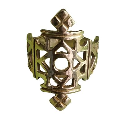 Vintage Coptic Cross Pattern Brass Open Ring