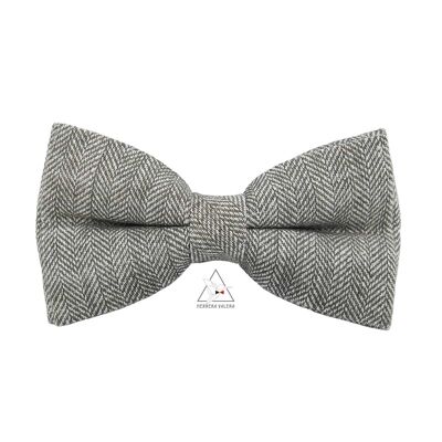 Gray green herringbone bow tie in linen and cotton - batoir