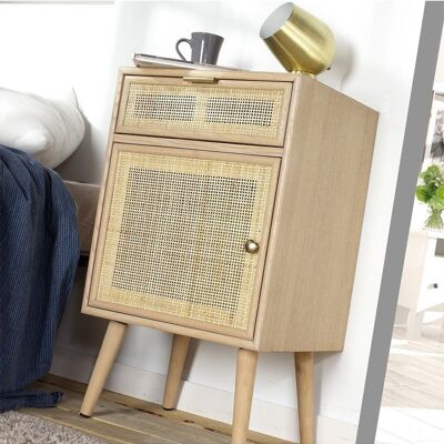 Bedside table with natural rattan cane