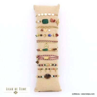 10 bracelets dorés oeil  pierre cristal acier inox 0221554