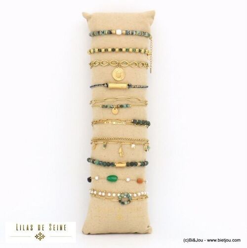 10 bracelets acier scarabée feuille étoile pierre 0221546