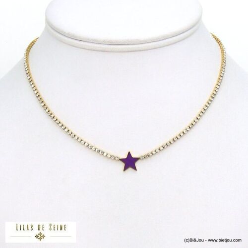 collier ras de cou strass étoile émail acier inox 0121554