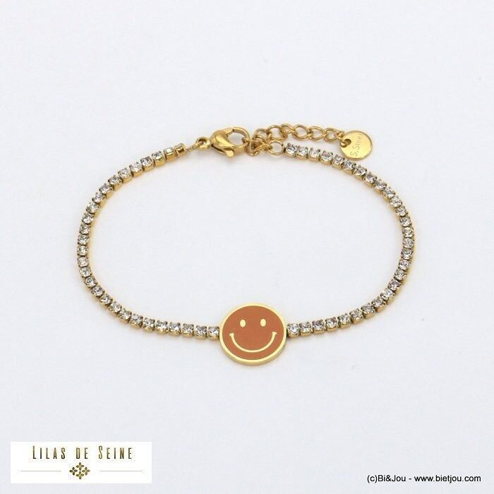 bracciale da donna in acciaio inossidabile con smile smaltato e strass 0221553