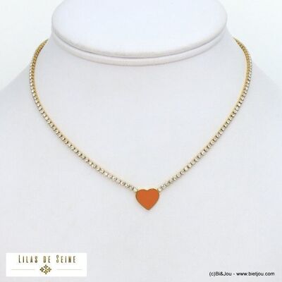 gargantilla collar de diamantes de imitación corazón esmalte acero inoxidable 0121555