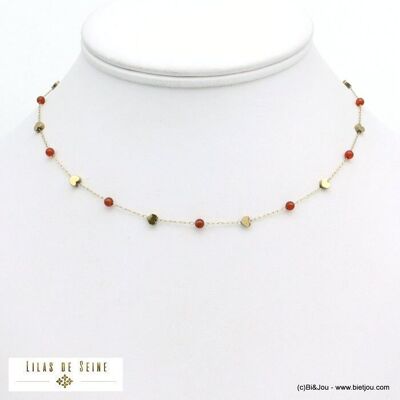collana con perle di pietre naturali cuori in acciaio inossidabile 0121583
