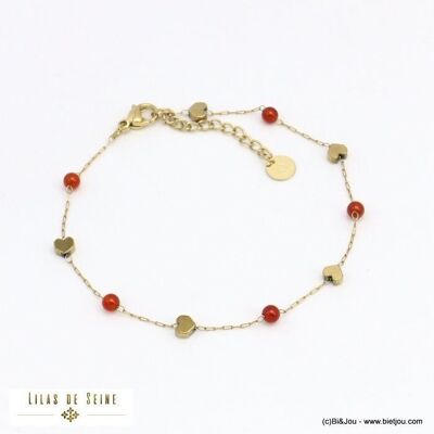 bracelet billes pierre naturelle coeurs acier inox 0221584