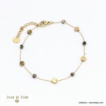 bracelet billes pierre naturelle coeurs acier inox 0221584 6