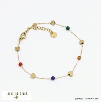 bracelet billes pierre naturelle coeurs acier inox 0221584 8
