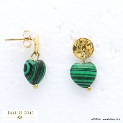 mini boucles d'oreille coeur pierre disque acier 0321519