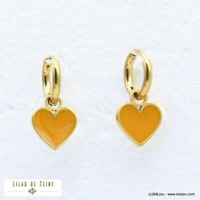 Pendientes de aro mini corazón esmaltado acero inoxidable 0321537