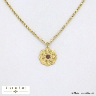 Collana con pendente a forma di fiore cabochon in pietra in acciaio inossidabile 0121509
