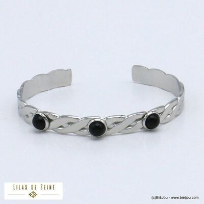 bracelet jonc 3 cabochons pierre acier inoxydable 0221501