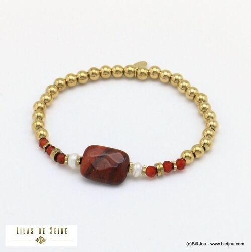 bracelet billes pierre perles eau douce acier 0221564