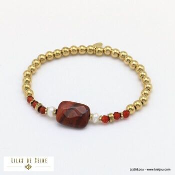 bracelet billes pierre perles eau douce acier 0221564 1