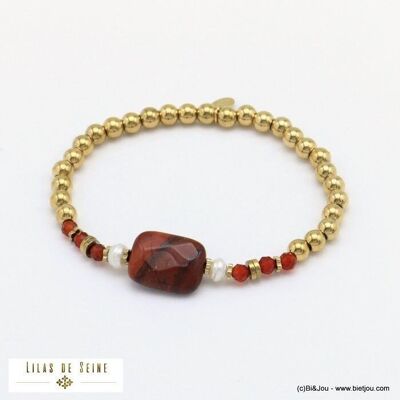 bracelet billes pierre perles eau douce acier 0221564
