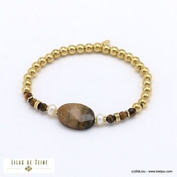 bracelet billes pierre perles eau douce acier 0221564 3