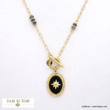 collier étoile cabochon pierre fermoir T acier inox 0121560 3