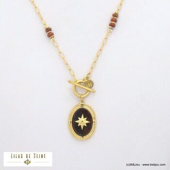 collier étoile cabochon pierre fermoir T acier inox 0121560 5