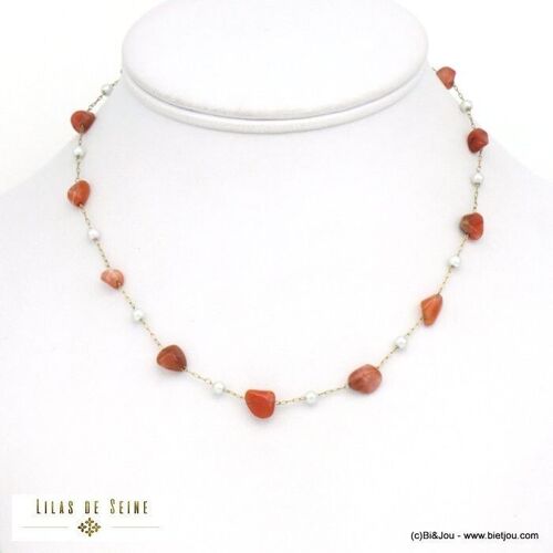 collier éclats pierre perles acrylique acier inox 0121537