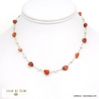 collier éclats pierre perles acrylique acier inox 0121537