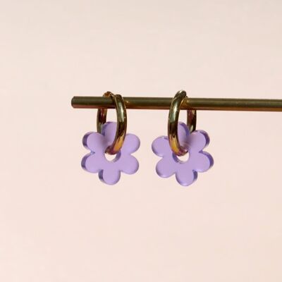 Créoles en acier inoxydable fleur violette
