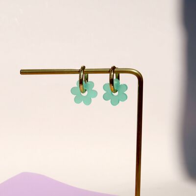 Turquoise Flower Stainless Steel Hoops