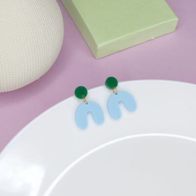 Boucles d'oreilles petit noeud arc en vert grenouille bleu clair