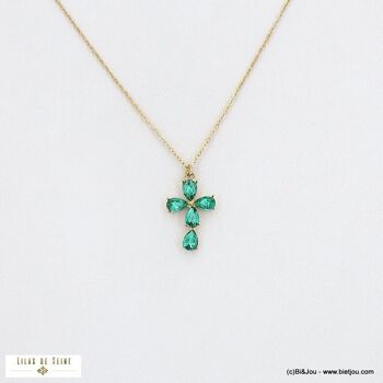 Collier chaîne acier inox talisman croix cristaux 0122545 4