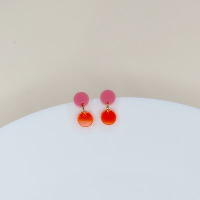 Pendientes acrílicos Dotty en naranja neón rosa