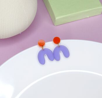 Boucles d'oreilles arche petites arche en violet orange transparent 1