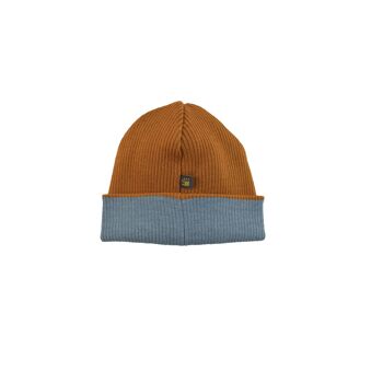 CHAPEAU MÉRINOS Double couche | MOUTARDE-BLEU GLACE | 12 mois-3/4 ans 2