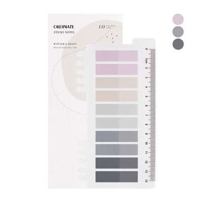 Winter's Frost | Ordinate Pack of 200 Sticky Notes Tabs | Gray Styles Page Marker Self-Adhesive Pastel | Writeable adhesive strips, sticky notes with ruler for page marking bookmark