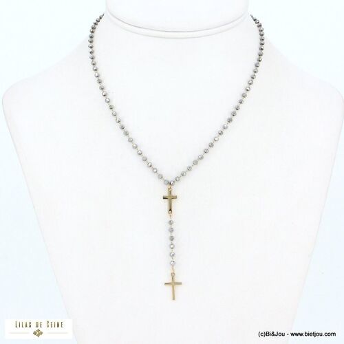 Collier Y pendentif croix acier inoxydable cristal 0122587