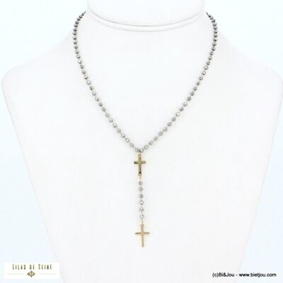 Collier Y pendentif croix acier inoxydable cristal 0122587