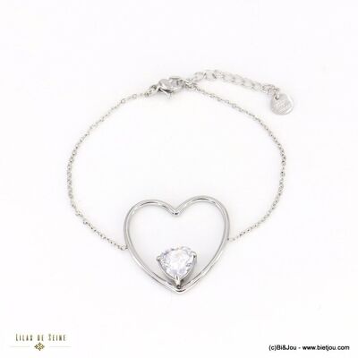 Bracelet double coeur acier inoxydable strass femme 0222559