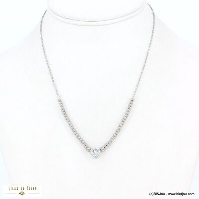 Collier billes en acier inoxydable coeur en strass 0122576