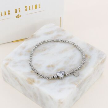 Bracelet billes acier inoxydable cœur strass 0222557 1