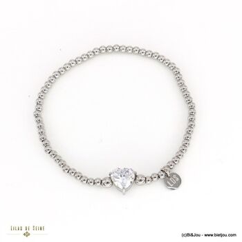 Bracelet billes acier inoxydable cœur strass 0222557 3