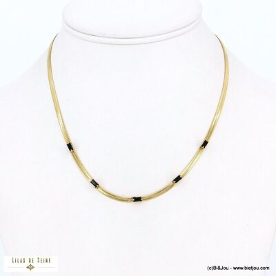 Flache Halskette mit Schlangenmuster und Strasssteinen aus Stahl 0122574