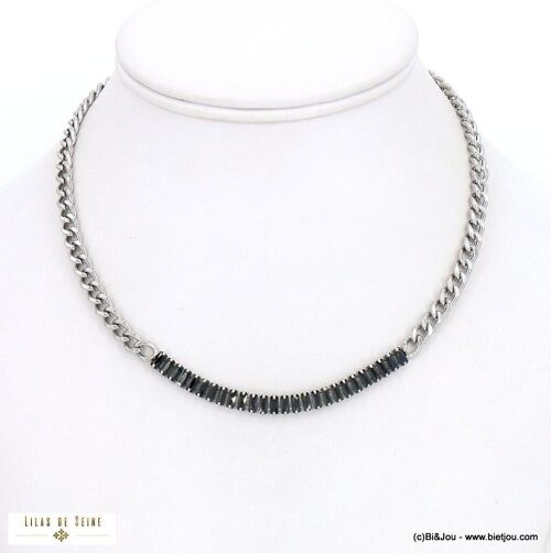 Collier acier contemporain maille gourmette barre 0122586